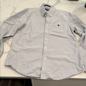 Simply Southern Light Gray Button-Down Shirt with Navy Logo